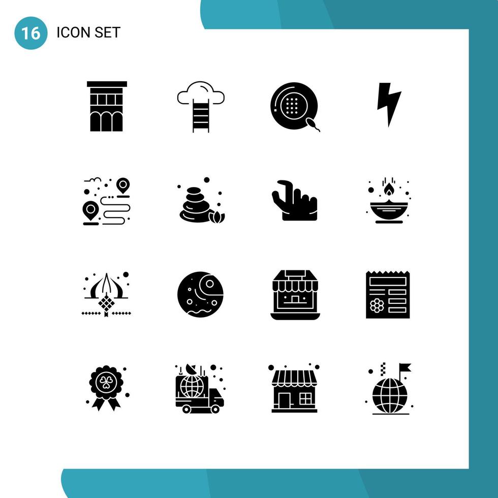 grupp av 16 fast glyfer tecken och symboler för destination kraft gränssnitt Twitter hälsa redigerbar vektor design element