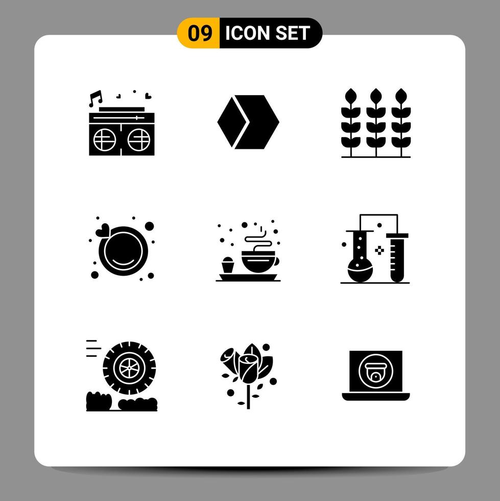 uppsättning av 9 modern ui ikoner symboler tecken för kemisk vetenskap tallrik vete frukost ringa redigerbar vektor design element