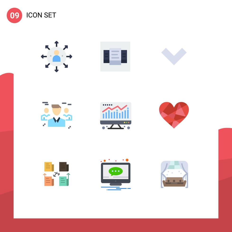 satz von 9 flachen vektorfarben auf raster für diagrammschutzpfeil menschen freunde editierbare vektordesignelemente vektor