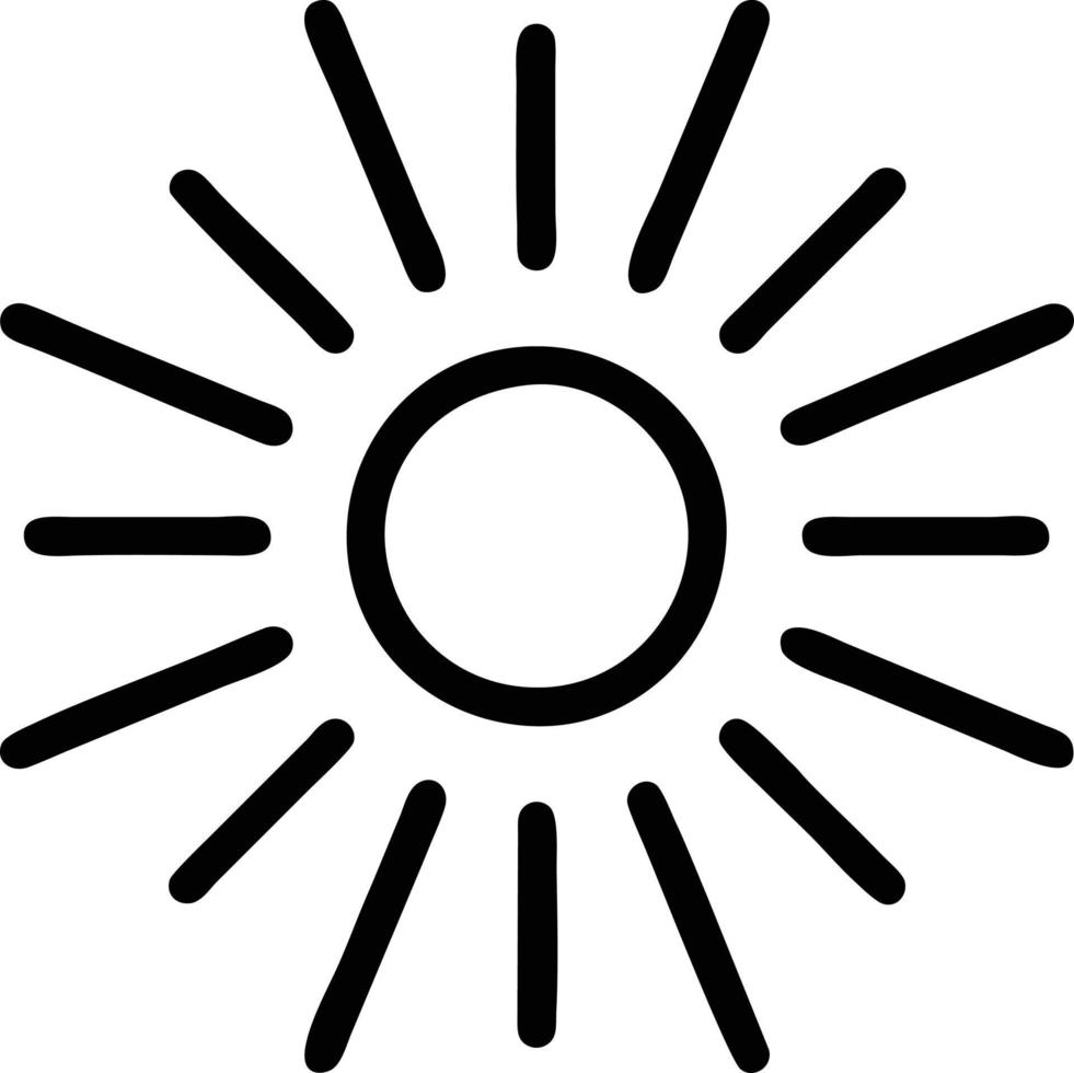 Sonnensymbol auf weißem Hintergrund, Illustration des Sonnensymbolsymbols in Schwarz auf weißem Hintergrund vektor