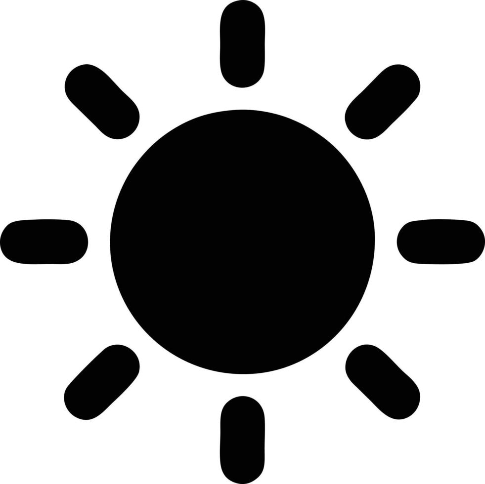 Sonnensymbol auf weißem Hintergrund, Illustration des Sonnensymbolsymbols in Schwarz auf weißem Hintergrund vektor