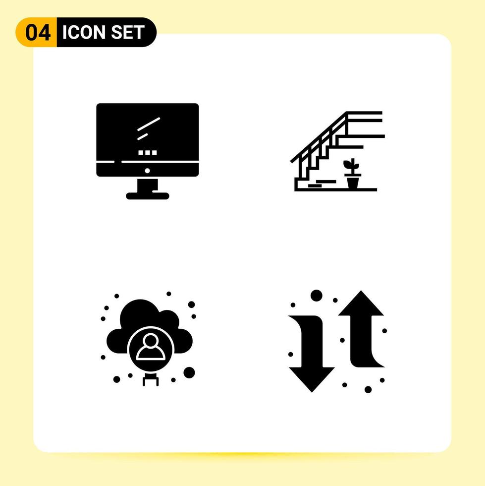 4 kreative Symbole für modernes Website-Design und ansprechende mobile Apps 4 Glyphensymbole Zeichen auf weißem Hintergrund 4 Symbolpaket kreativer schwarzer Symbolvektorhintergrund vektor