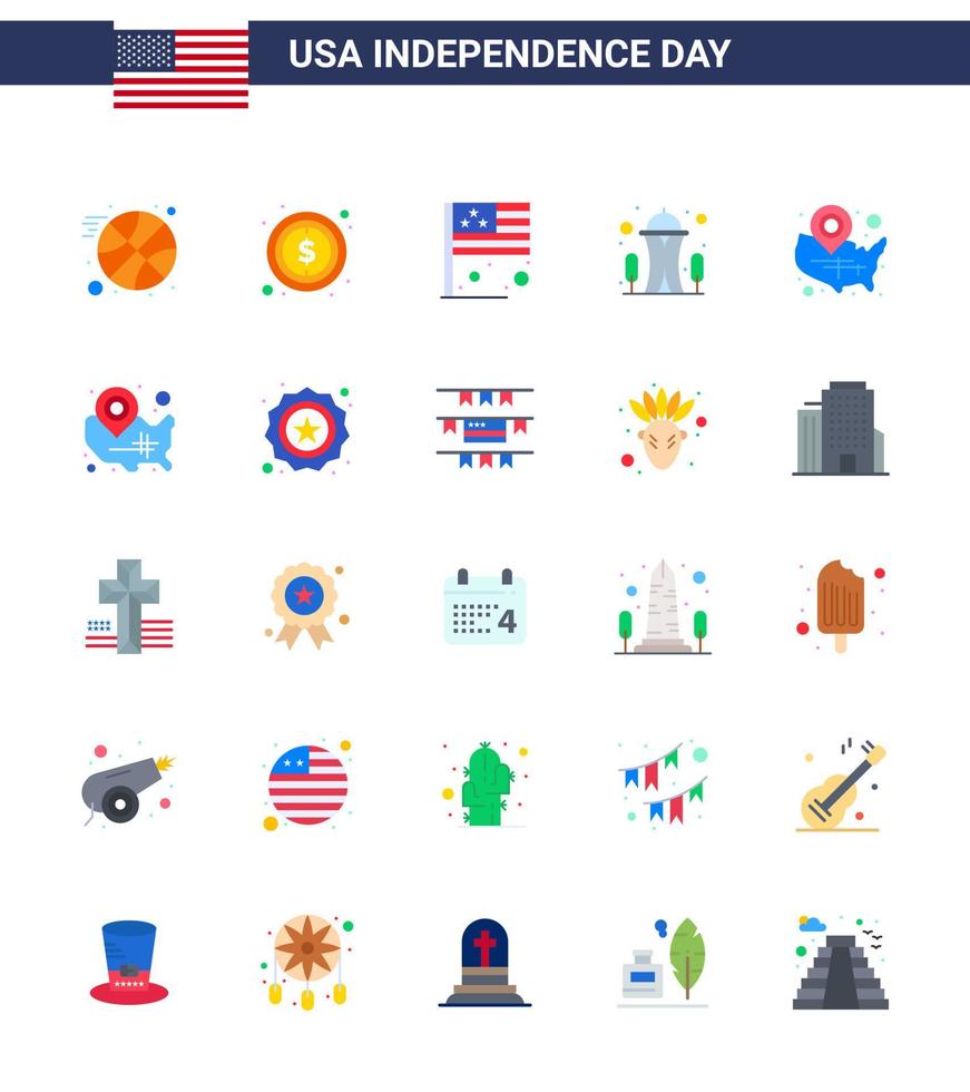 25 kreativ USA ikoner modern oberoende tecken och 4:e juli symboler av USA Karta Land Plats landmärke redigerbar USA dag vektor design element