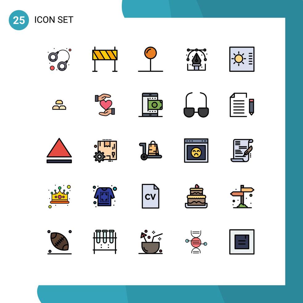 grupp av 25 modern fylld linje platt färger uppsättning för penna teckning hinder design pekare redigerbar vektor design element