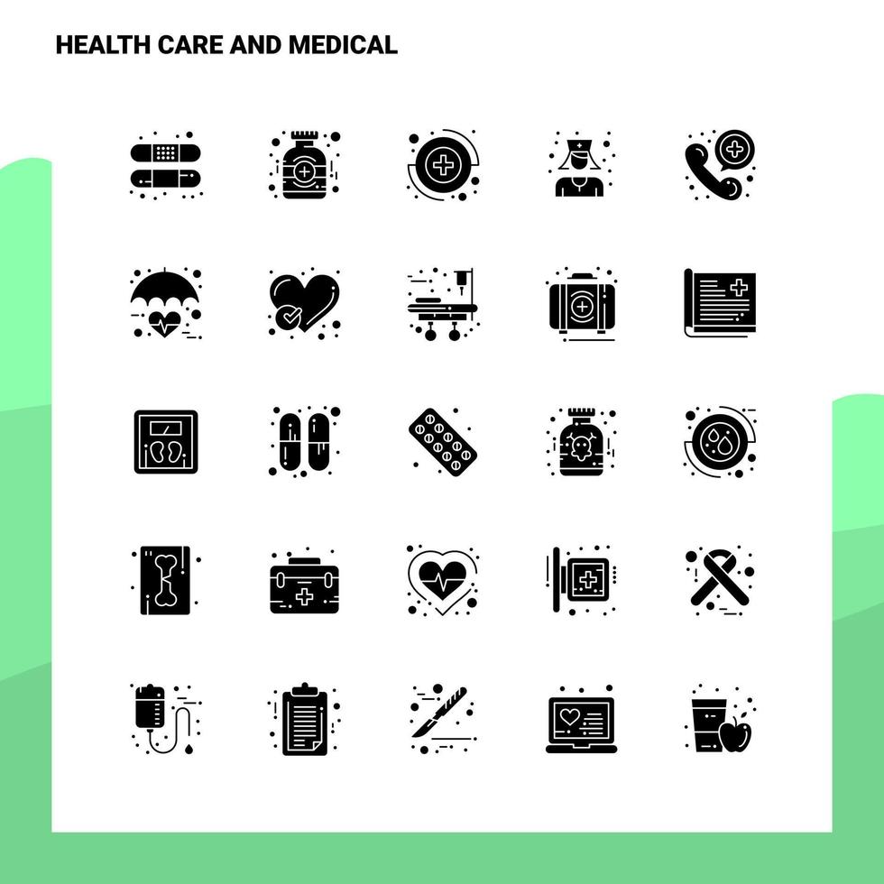 25 Gesundheitswesen und medizinische Symbolsatz solide Glyphen-Symbolvektor-Illustrationsvorlage für Web- und mobile Ideen für Unternehmen vektor