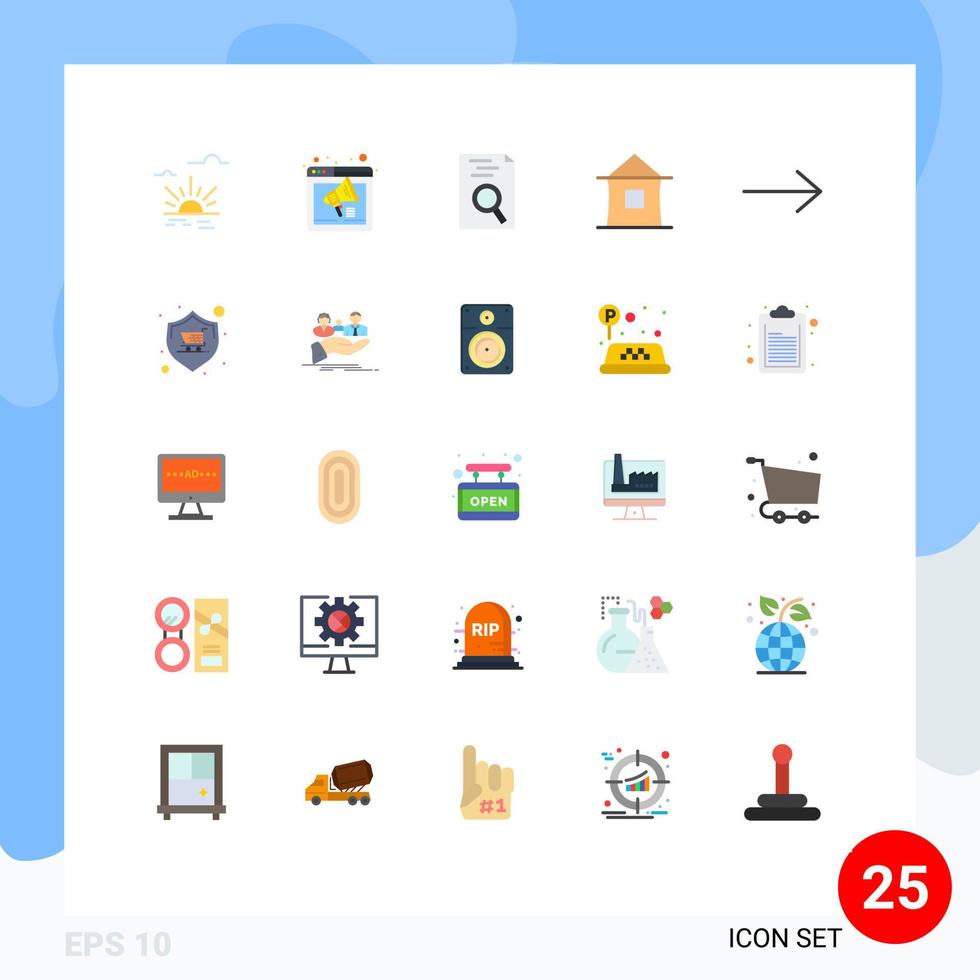 Packung mit 25 modernen flachen Farbzeichen und Symbolen für Web-Printmedien wie Pfeilhütten-Webseite Hausbau editierbare Vektordesign-Elemente vektor