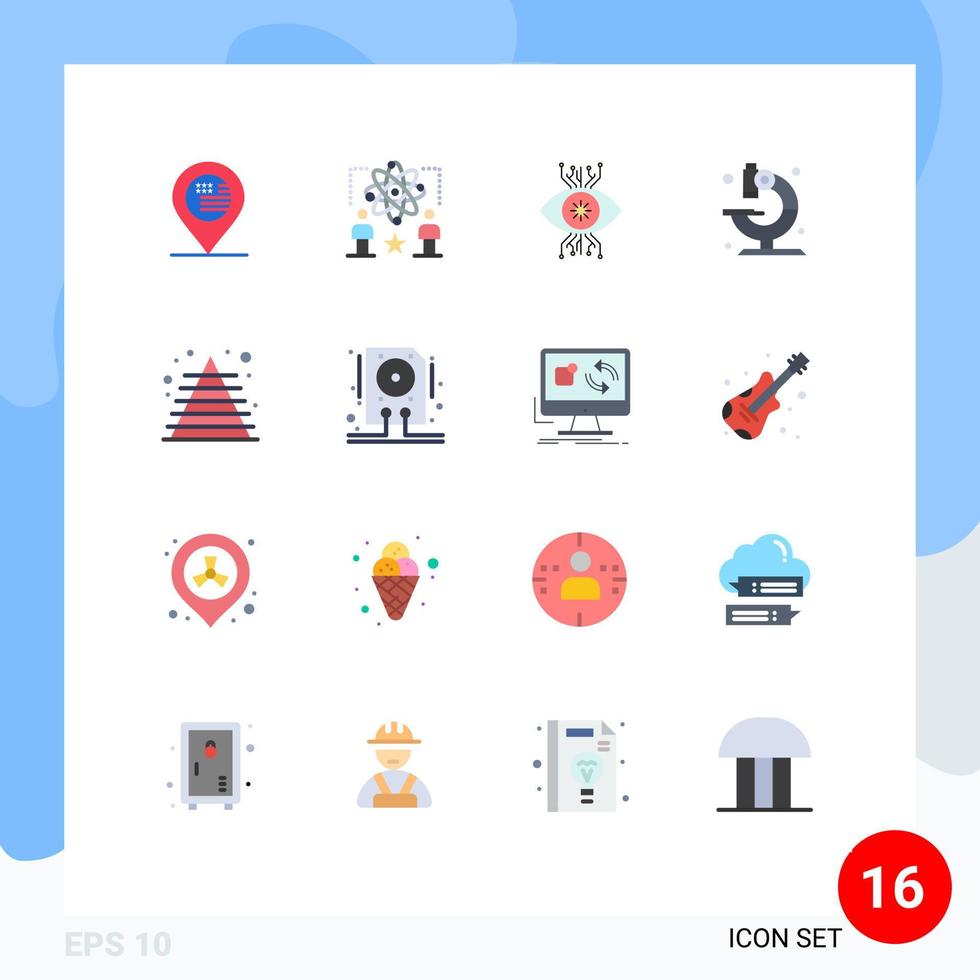 flacher farbsatz der mobilen schnittstelle mit 16 piktogrammen von wissenschaftsmedizinischen atomlaborvisionen editierbares paket kreativer vektordesignelemente vektor