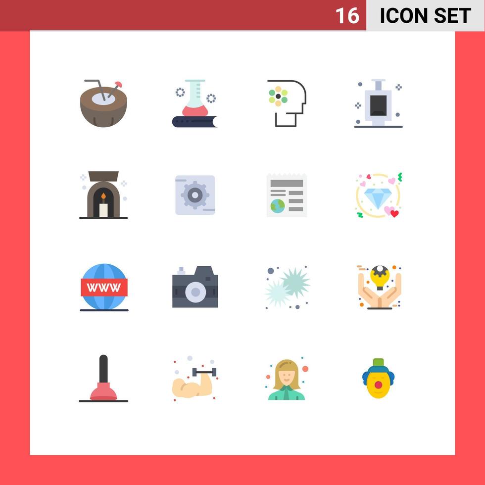 universelle Symbolsymbole Gruppe von 16 modernen flachen Farben des Aroma-Spa-Lampenbades wissenschaftlicher Urinalfilm editierbares Paket kreativer Vektordesign-Elemente vektor