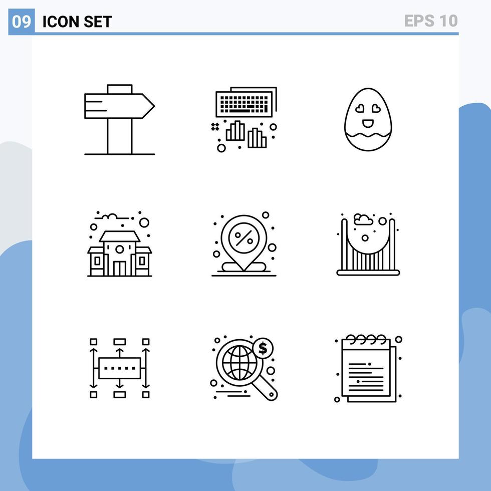 piktogram uppsättning av 9 enkel konturer av stift plats Lycklig rabatt skola redigerbar vektor design element