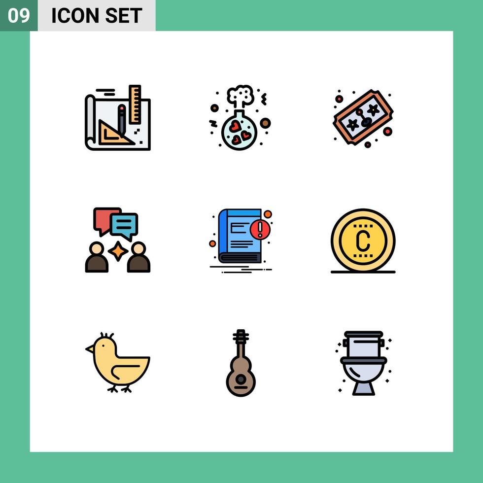 universell ikon symboler grupp av 9 modern fylld linje platt färger av lägga märke till bok biljett chattar man redigerbar vektor design element