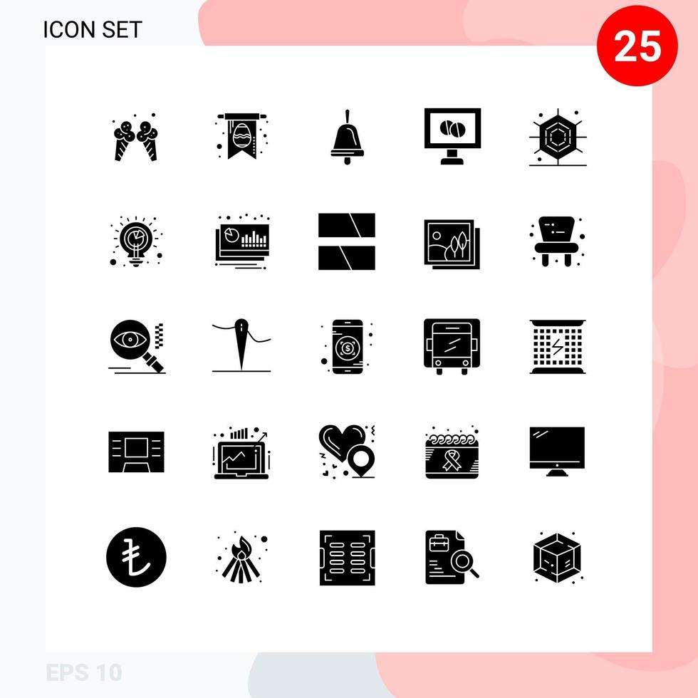 Gruppe von 25 soliden Glyphen Zeichen und Symbolen für die Lösung Spinne Bildung Urlaub Tablet editierbare Vektordesign-Elemente vektor