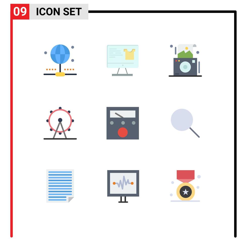 Gruppe von 9 flachen Farbzeichen und Symbolen für Voltmeter Ampere Fotozeichen Freizeit editierbare Vektordesign-Elemente vektor