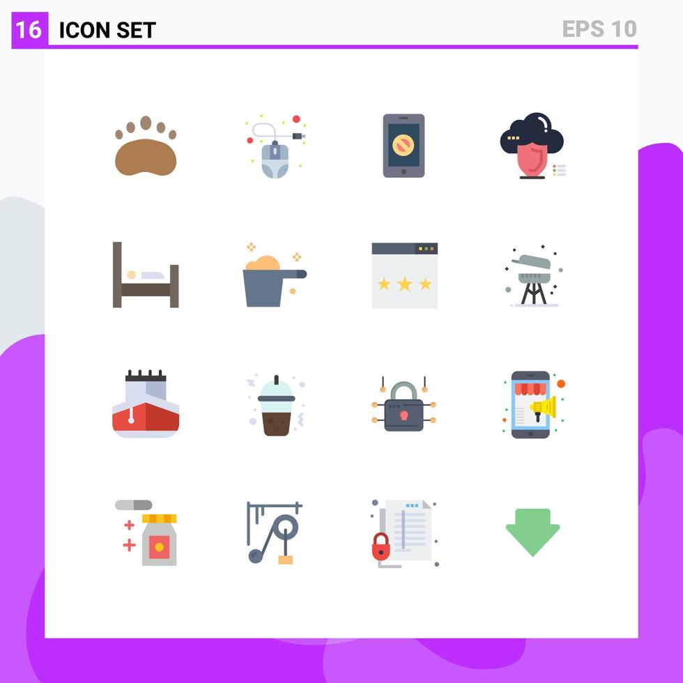 uppsättning av 16 vektor platt färger på rutnät för säkerhet säkra mus moln Nej redigerbar packa av kreativ vektor design element