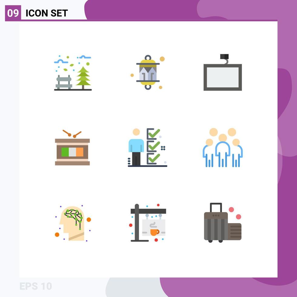 satz von 9 flachen vektorfarben auf raster für checkliste irische laterneninstrumentwand editierbare vektordesignelemente vektor