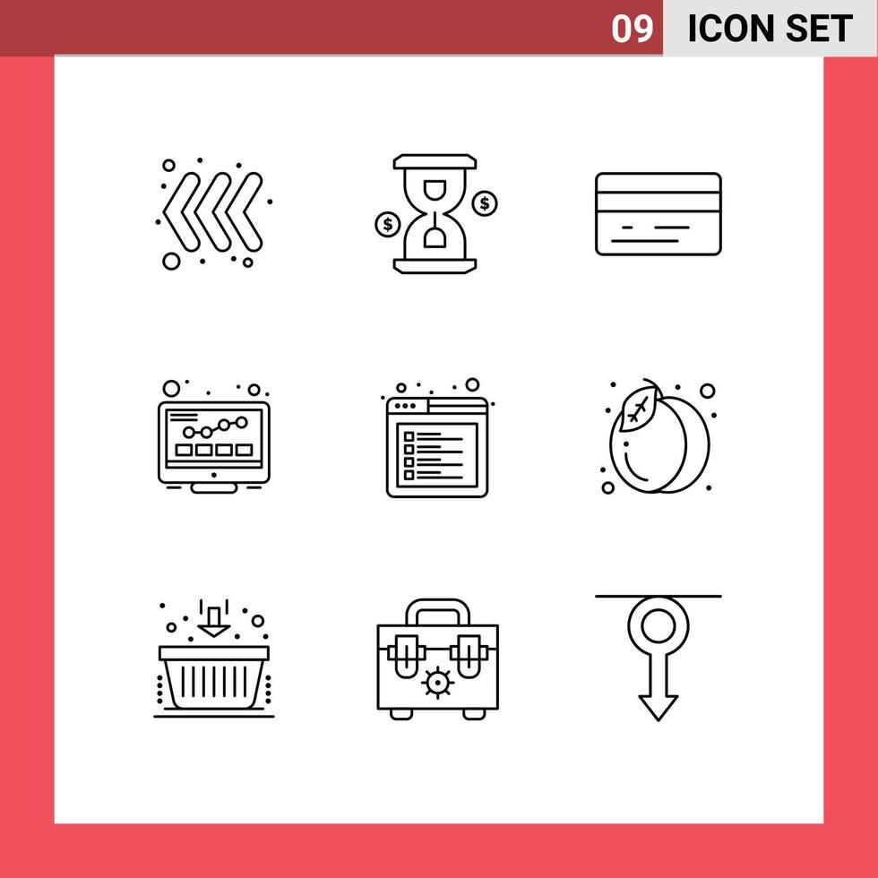 9 universell översikt tecken symboler av webb internet kreditera kort browser övervakning redigerbar vektor design element