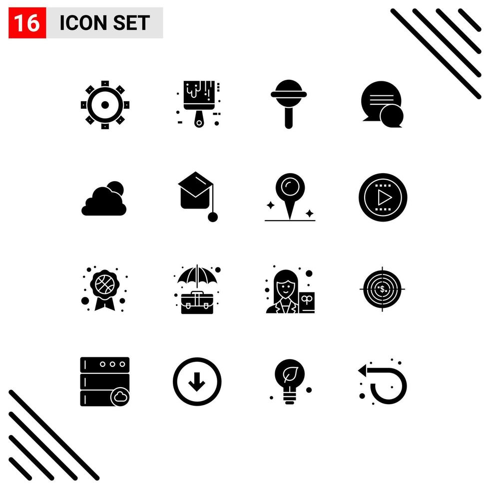 uppsättning av 16 modern ui ikoner symboler tecken för molnig moln skallra himmel konversation redigerbar vektor design element