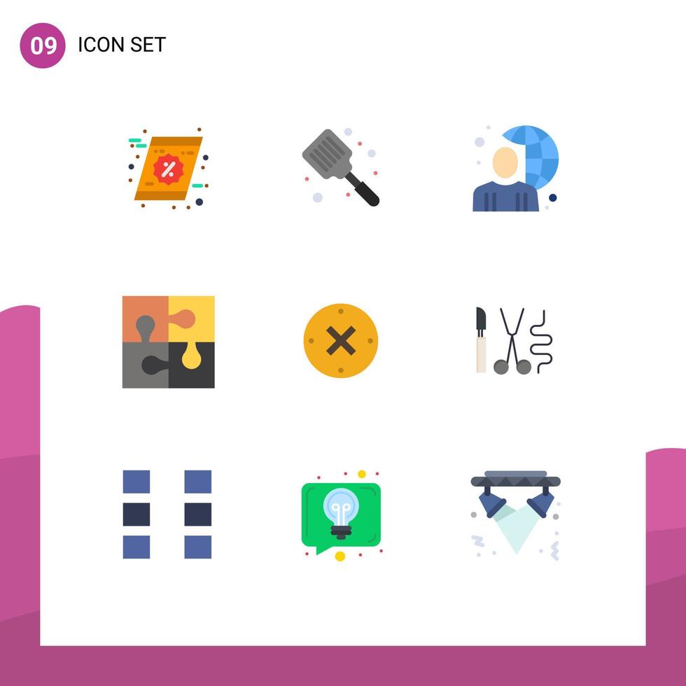grupp av 9 platt färger tecken och symboler för lösning bit spatel del manlig redigerbar vektor design element