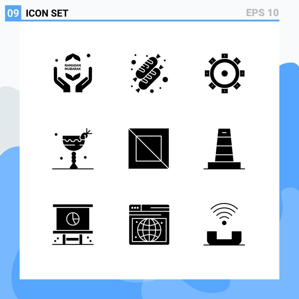 mobil gränssnitt fast glyf uppsättning av 9 piktogram av företag design byggnad korsa mat redigerbar vektor design element