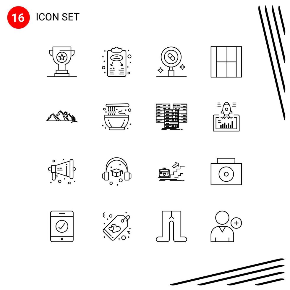 16 kreative Symbole, moderne Zeichen und Symbole des Illustrationsdesigns, erstellen bearbeitbare Vektordesign-Elemente für Medizin vektor