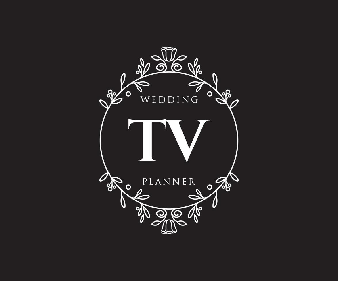 tv initialen brief hochzeit monogramm logos sammlung, handgezeichnete moderne minimalistische und florale vorlagen für einladungskarten, save the date, elegante identität für restaurant, boutique, café im vektor