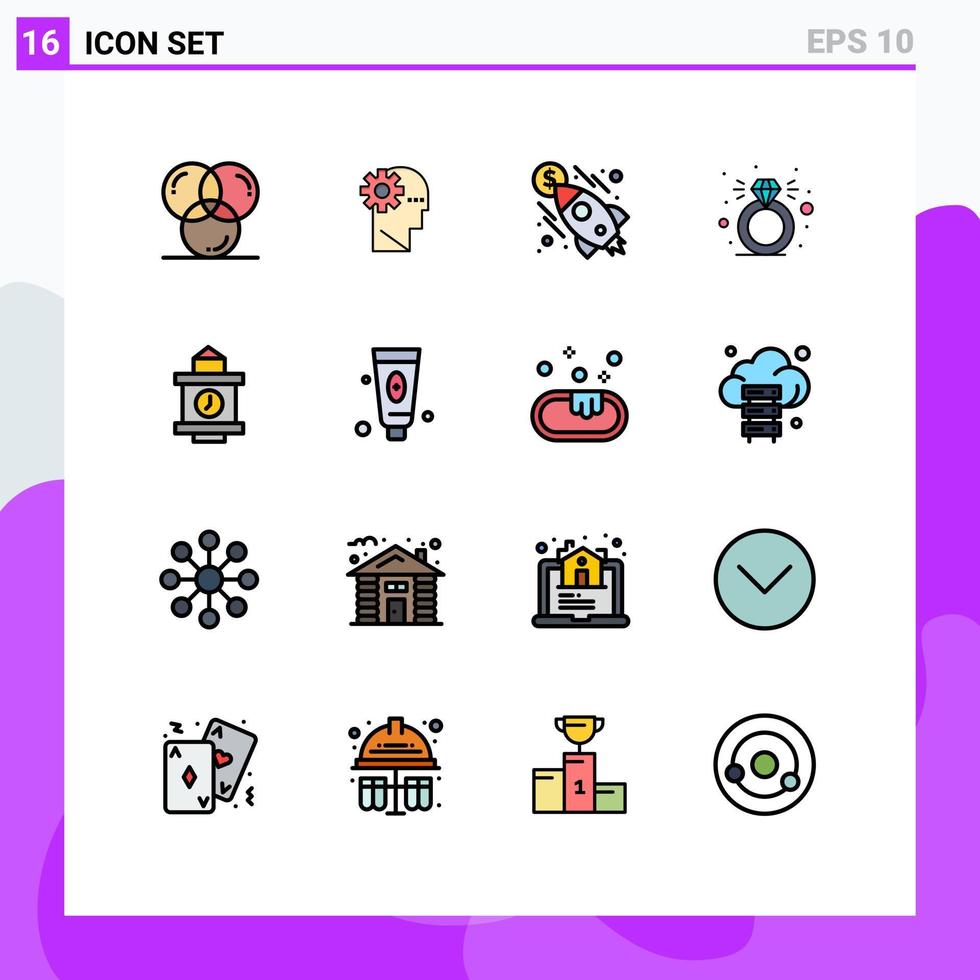 piktogram uppsättning av 16 enkel platt Färg fylld rader av tid ringa sinne närvarande pengar redigerbar kreativ vektor design element