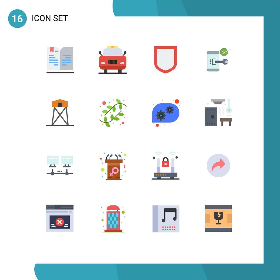 Gruppe von 16 flachen Farbzeichen und Symbolen für historisches Sicherheitstelefon, mobiles, editierbares Paket kreativer Vektordesignelemente vektor