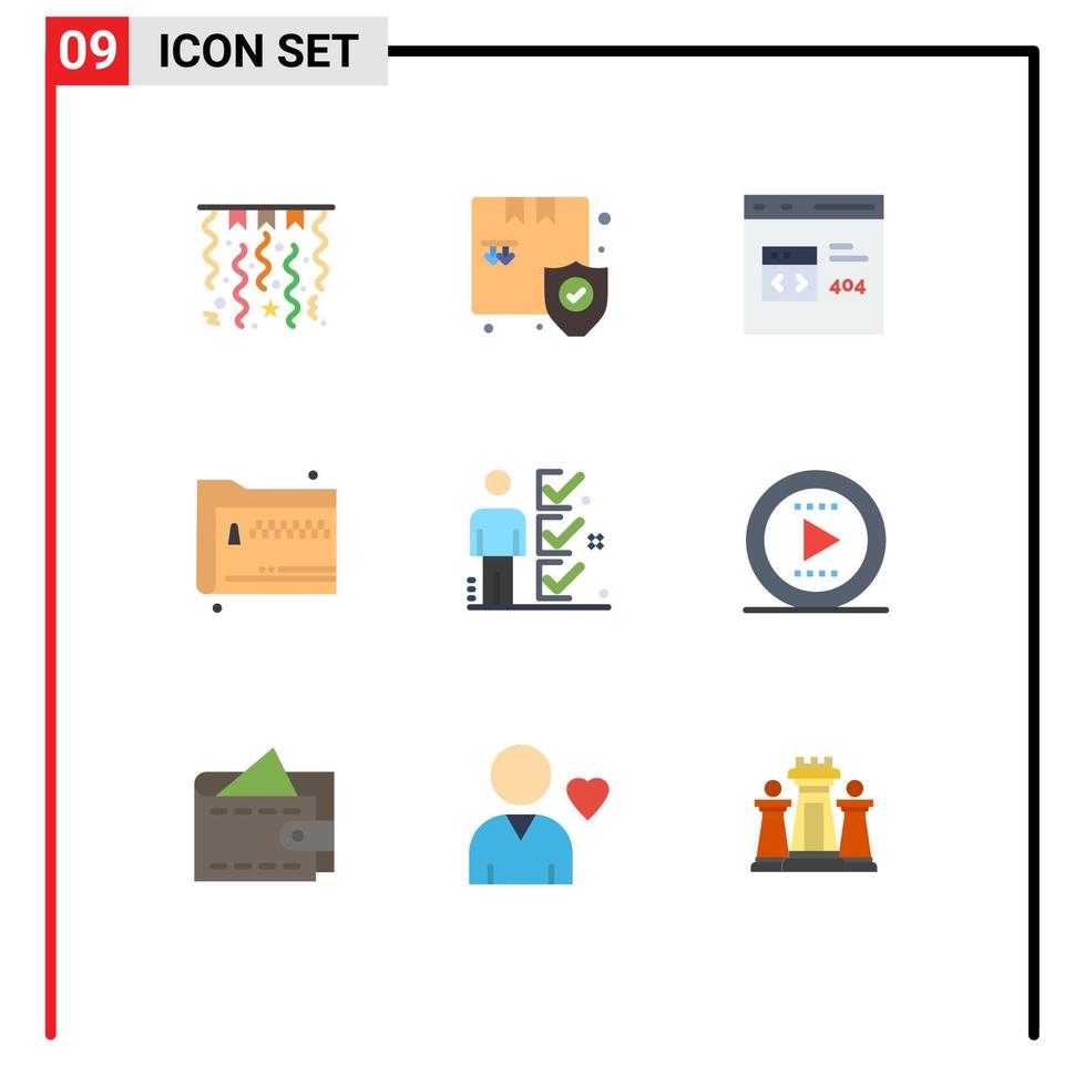 9 flaches Farbpaket der Benutzeroberfläche mit modernen Zeichen und Symbolen von Checklistendokumenten Browserdateien Ordner editierbare Vektordesign-Elemente vektor