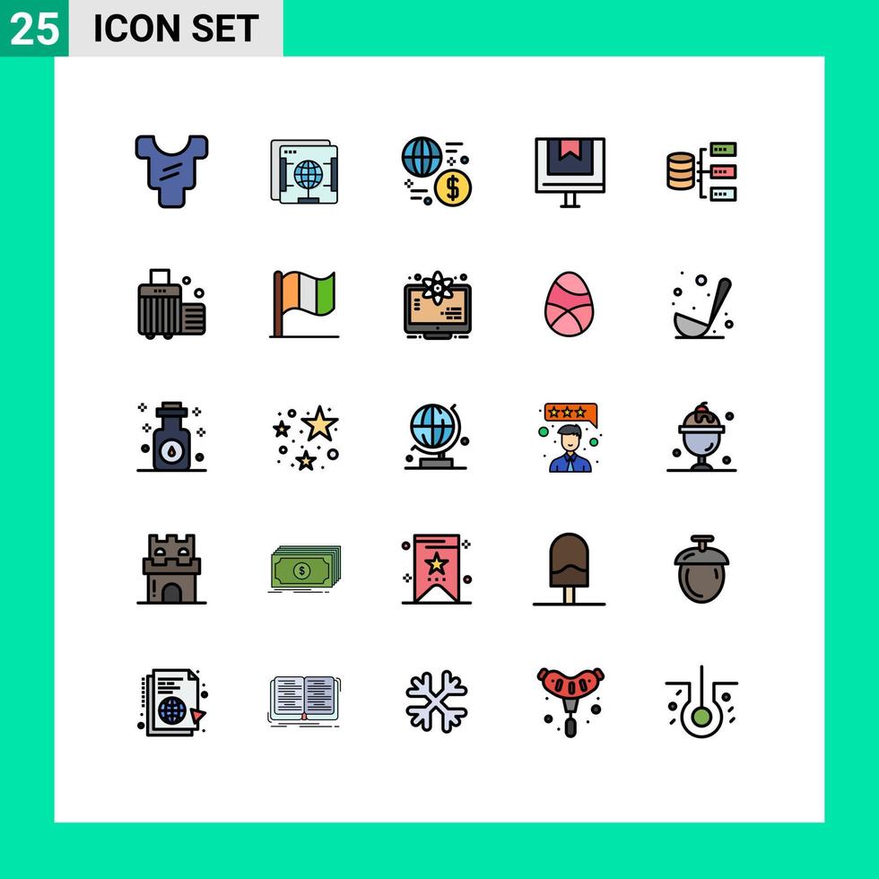 packa av 25 modern fylld linje platt färger tecken och symboler för webb skriva ut media sådan som data e utbyta leverans låda redigerbar vektor design element