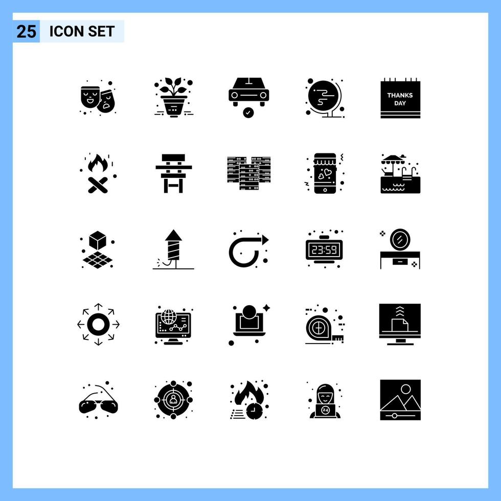 Packung mit 25 modernen soliden Glyphen-Zeichen und Symbolen für Web-Printmedien wie z vektor