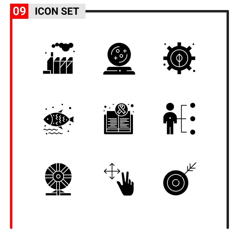 Stock Vector Icon Pack mit 9 Zeilen Zeichen und Symbolen für Tagesbuch Energiebewusstsein Meer editierbare Vektordesign-Elemente