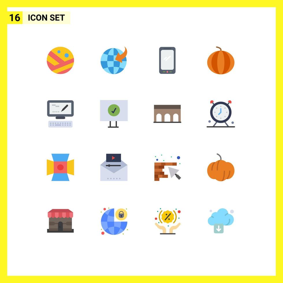 piktogram uppsättning av 16 enkel platt färger av tangentbord vattenmelon smart telefon frukt bär redigerbar packa av kreativ vektor design element