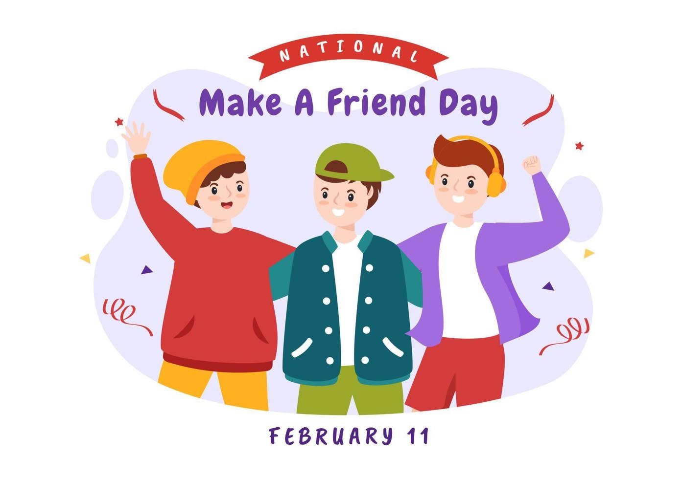 nationell göra en vän dag till träffa någon och en ny vänskap i platt tecknad serie hand dragen mallar illustration vektor