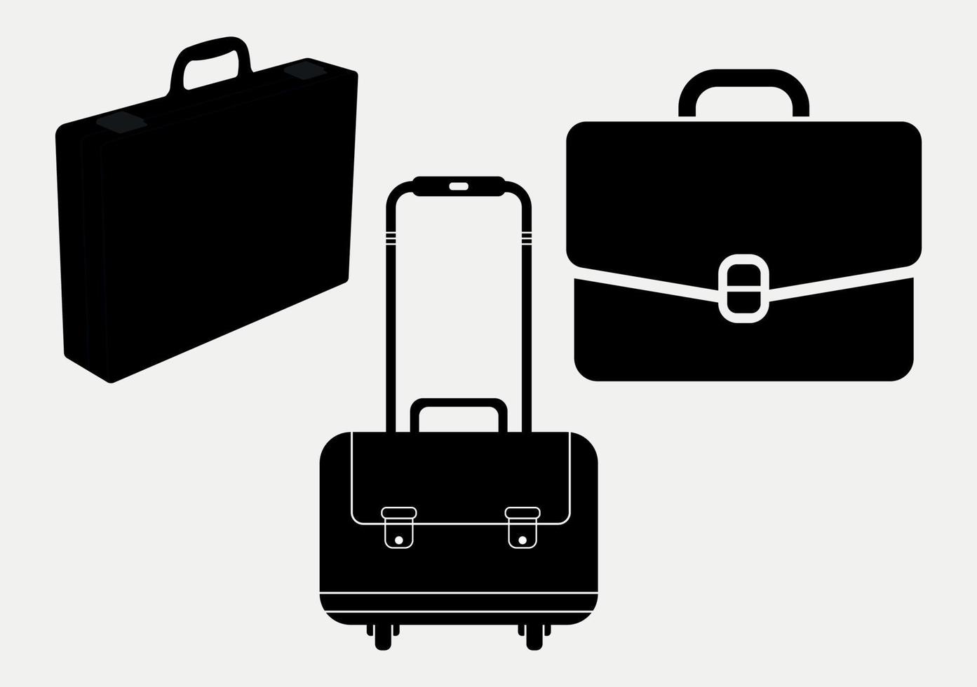 Reihe von Business-Aktentaschen-Silhouetten, Schwarz-Weiß-Portfolio-Gepäckillustration vektor