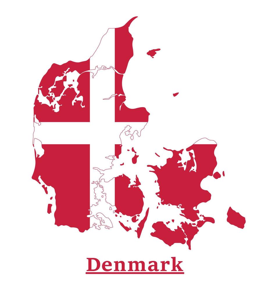 dänemark nationalflaggenkartendesign, illustration der dänemark-landesflagge innerhalb der karte vektor