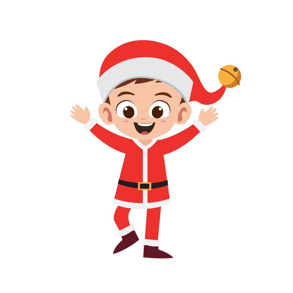 glücklicher netter kleiner junge, der rote weihnachtskostüm-vektorillustration trägt vektor