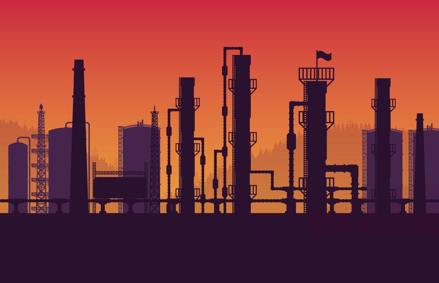 silhuett naturlig gas rörledning industriell zon på orange lutning bakgrund vektor