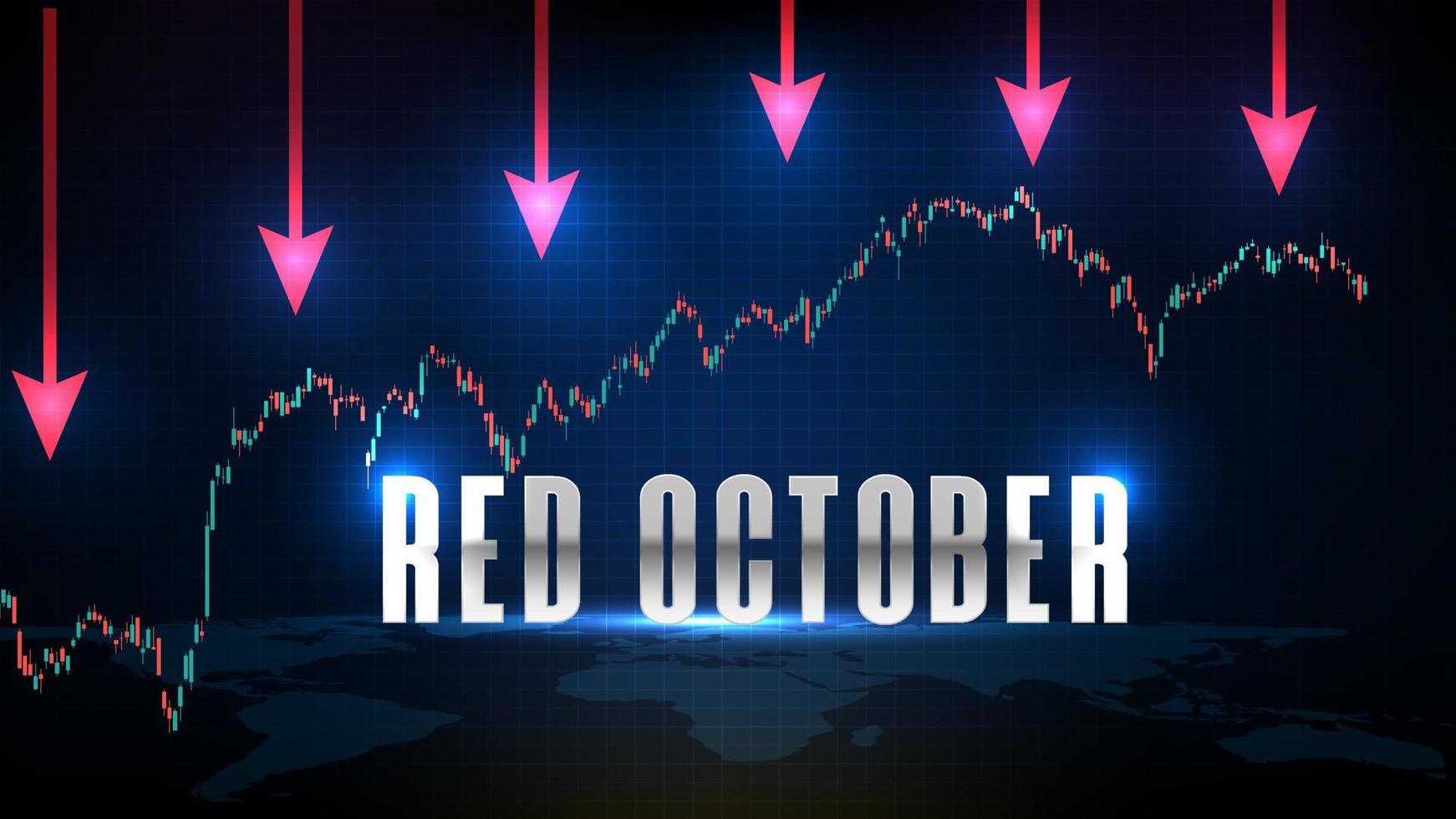 abstrakter futuristischer technologiehintergrund des roten oktober-aktienmarktes und des kerzenstab-balkendiagrammdiagramms grün und rot vektor