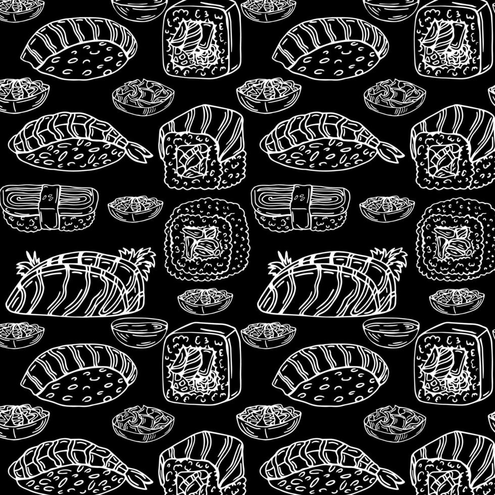 Muster mit Sushi isoliert auf schwarzem Hintergrund. Entwurf für Tafel vektor
