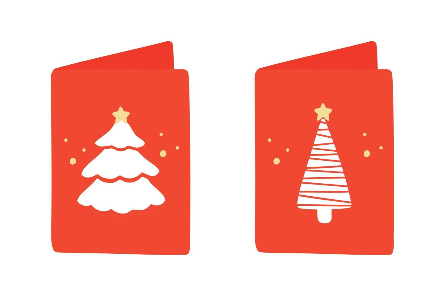 enda hand dragen ny år och jul gåva kort med gran träd. vektor illustration för hälsning kort, affischer, klistermärken och säsong- design.