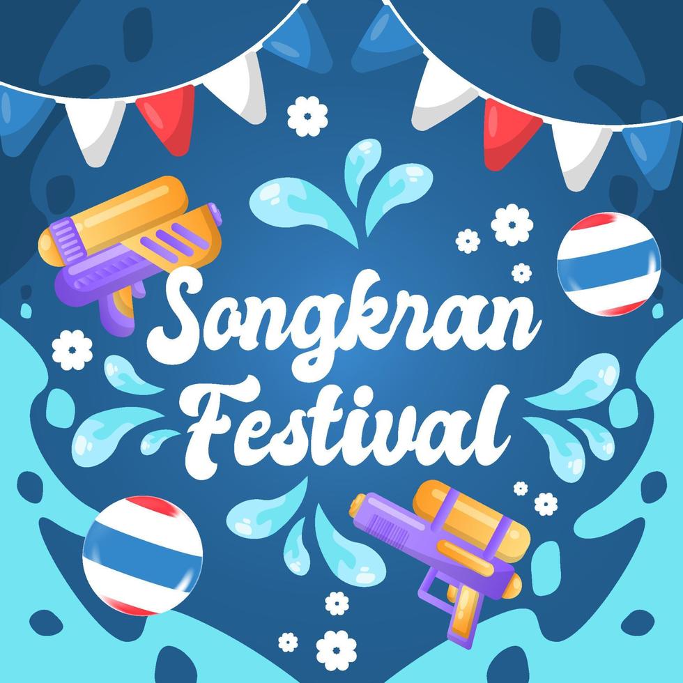 songkran thailand festival bunt quadratisch social media banner wasserspritzer design tropischer hintergrund vorlagendesign vektor