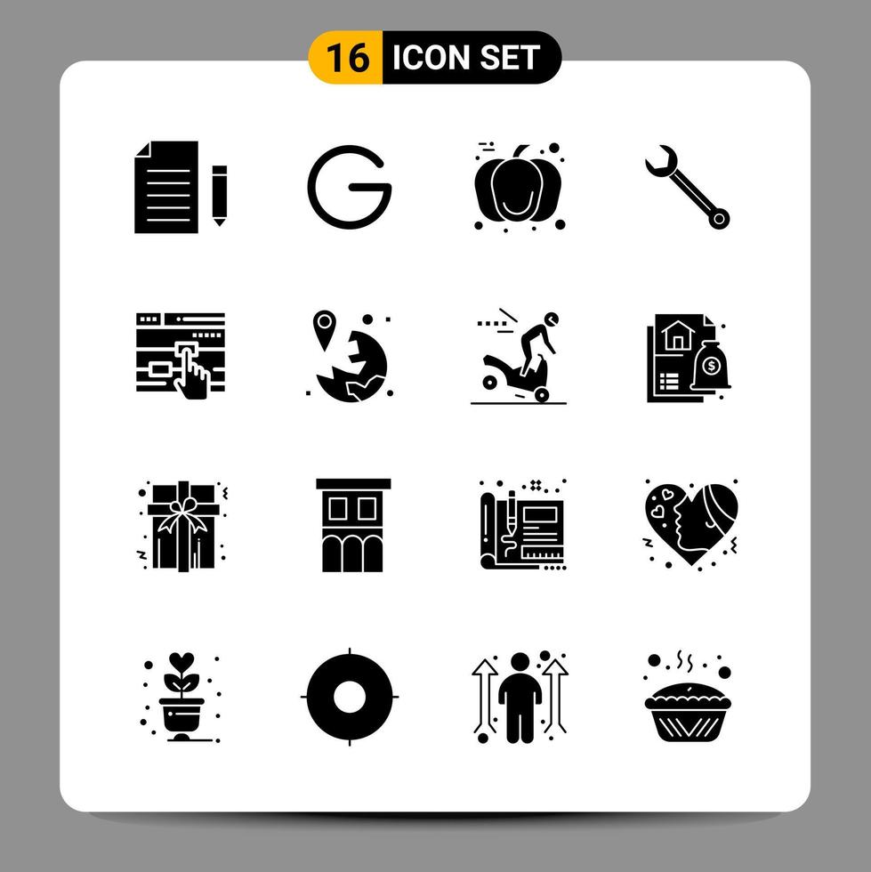 16 schwarze Icon-Pack-Glyphen-Symbole Zeichen für ansprechende Designs auf weißem Hintergrund 16 Icons gesetzt vektor