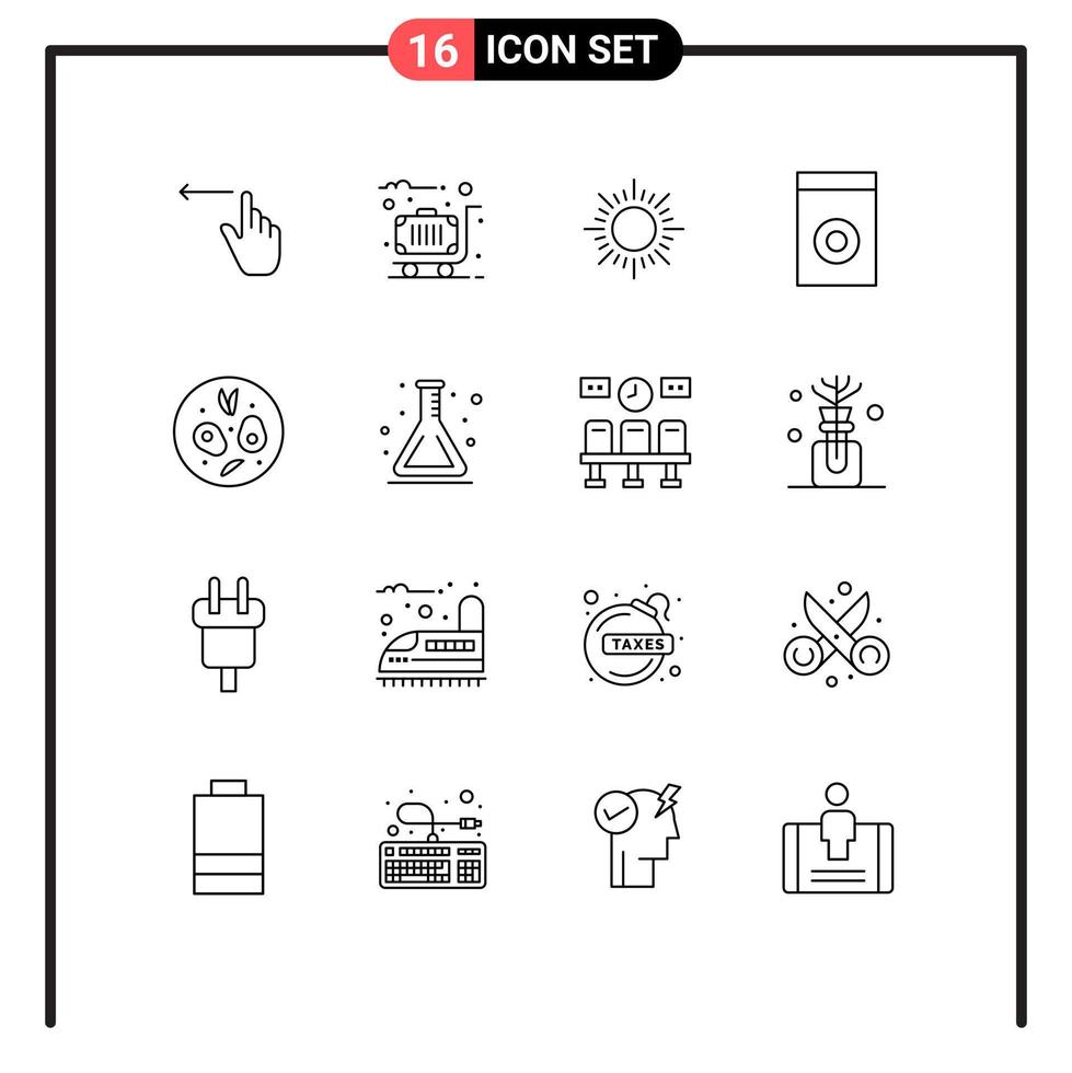 modern uppsättning av 16 konturer pictograph av skola mat Sol sallad hushåll redigerbar vektor design element