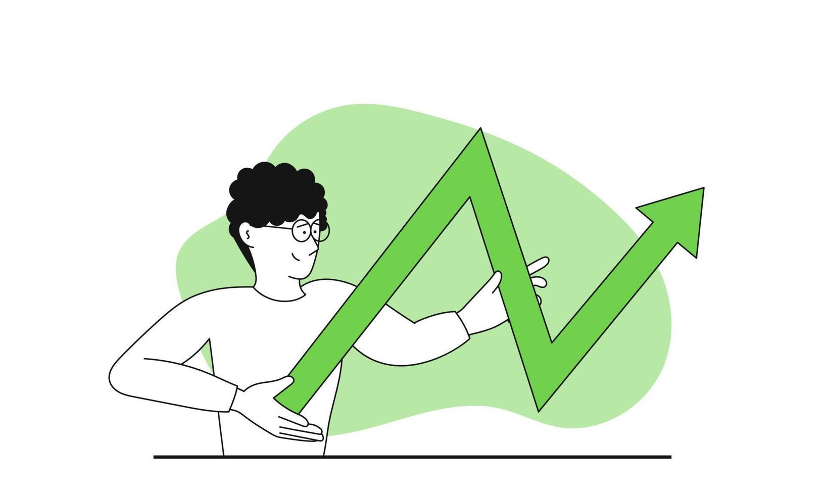 företag tillväxt och analys och planera, öka vinster vektor illustration begrepp. framgångsrik finansiera och marknadsföring material, företag presentation. tecken analyserar investeringar