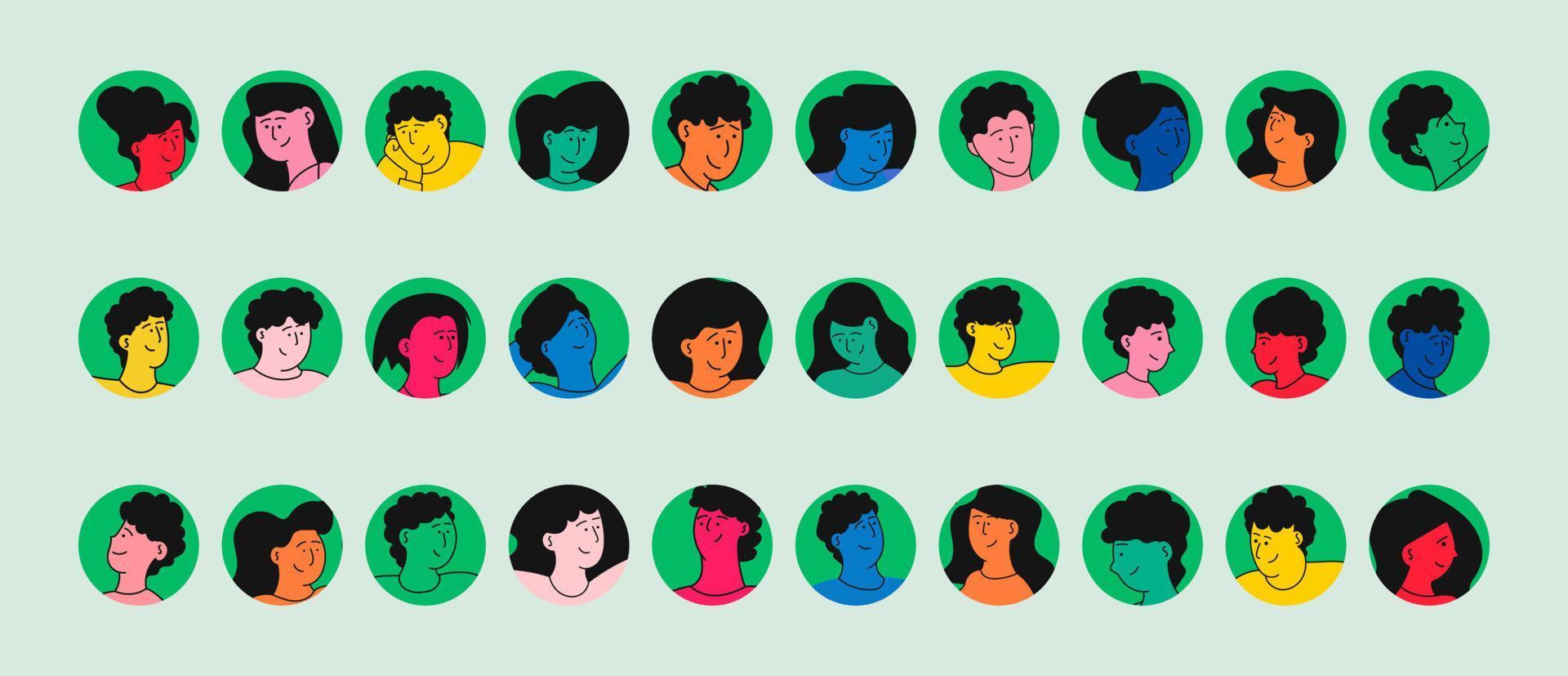 porträtt av olika människor vektor illustration. avatar man och kvinna. tecknad serie ung karaktär och annorlunda social gemenskap. företag ansikte och multietnisk användare. profil arbetstagare och enkel anställd