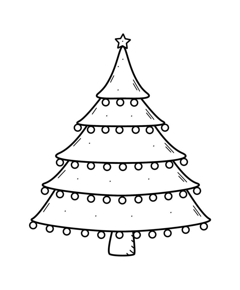 Der Weihnachtsbaum wird traditionell mit Spielzeug und Girlanden geschmückt. Vektor-Illustration Symbol für Weihnachten und Neujahr. vektor