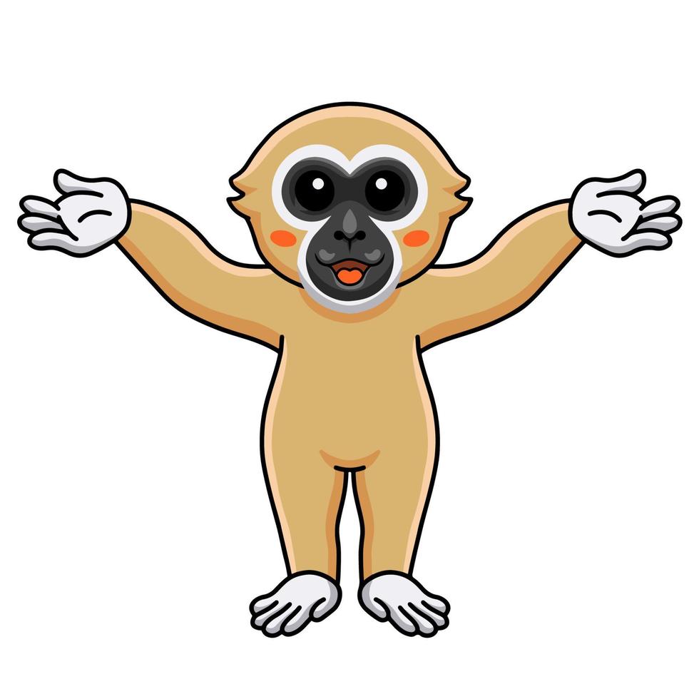 süßer weißer Gibbon-Affen-Cartoon, der die Hände anhebt vektor