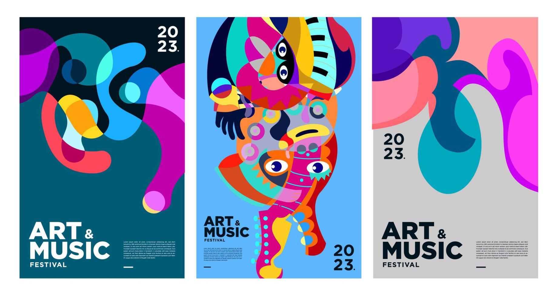 sommerliches buntes kunst- und musikfestivalplakat und cover-vorlage 2023 vektor