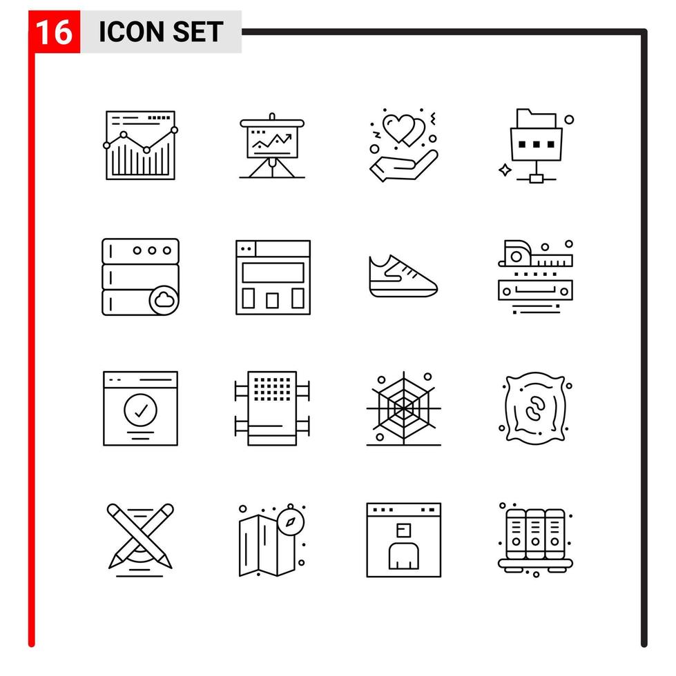 16 allgemeine Symbole für Website-Design Print und mobile Apps 16 Gliederungssymbole Zeichen isoliert auf weißem Hintergrund 16 Icon Pack vektor