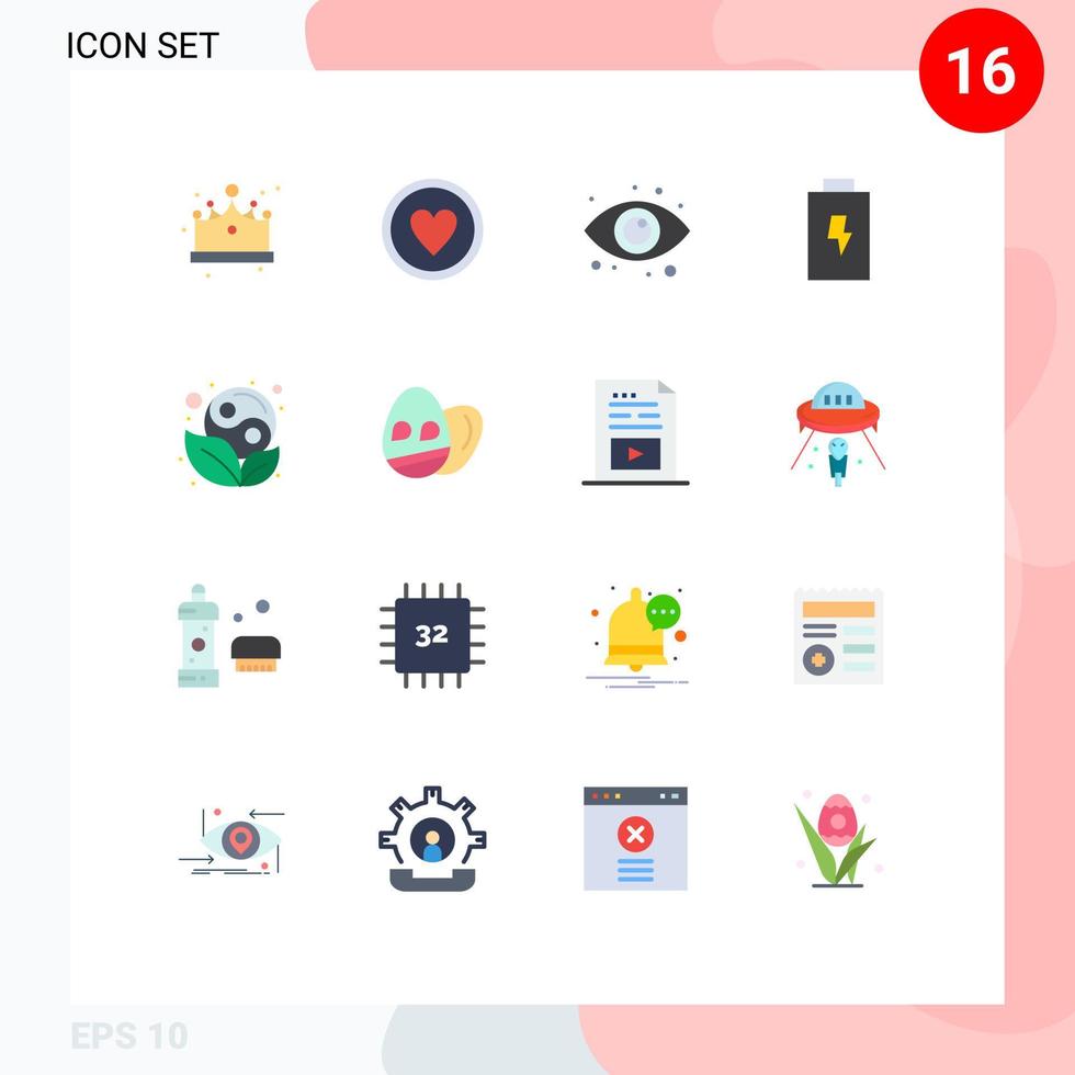 gruppe von 16 flachen farben zeichen und symbolen für yin symbol auge elektrische batterie editierbares paket kreativer vektordesignelemente vektor