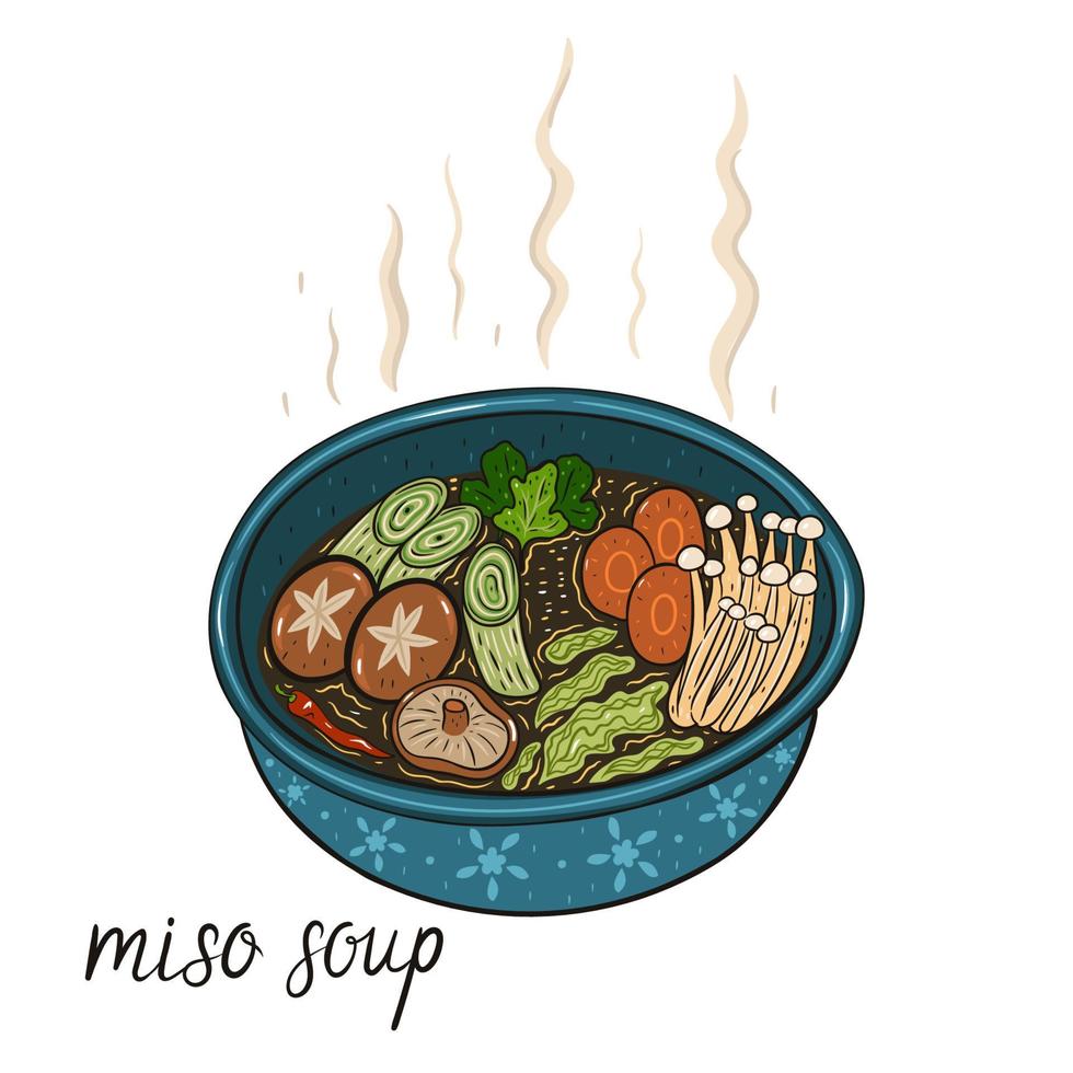 Tasse Miso-Suppe isolieren auf weißem Hintergrund. Vektorgrafiken. vektor